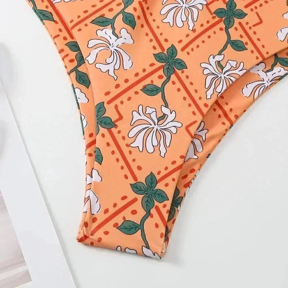 One Piece Swimsuit With Cover Up Sarong, Cut Out Swimsuit With Coverup Sarong - Picture 4 of 6